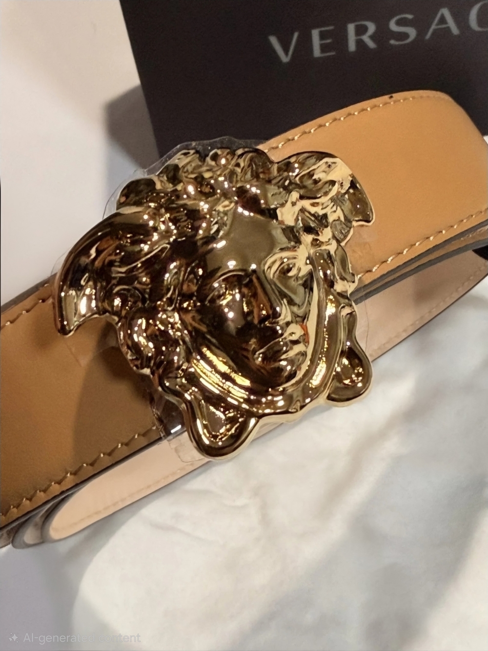 Versace Gold Medusa Buckle Tan Leather Belt